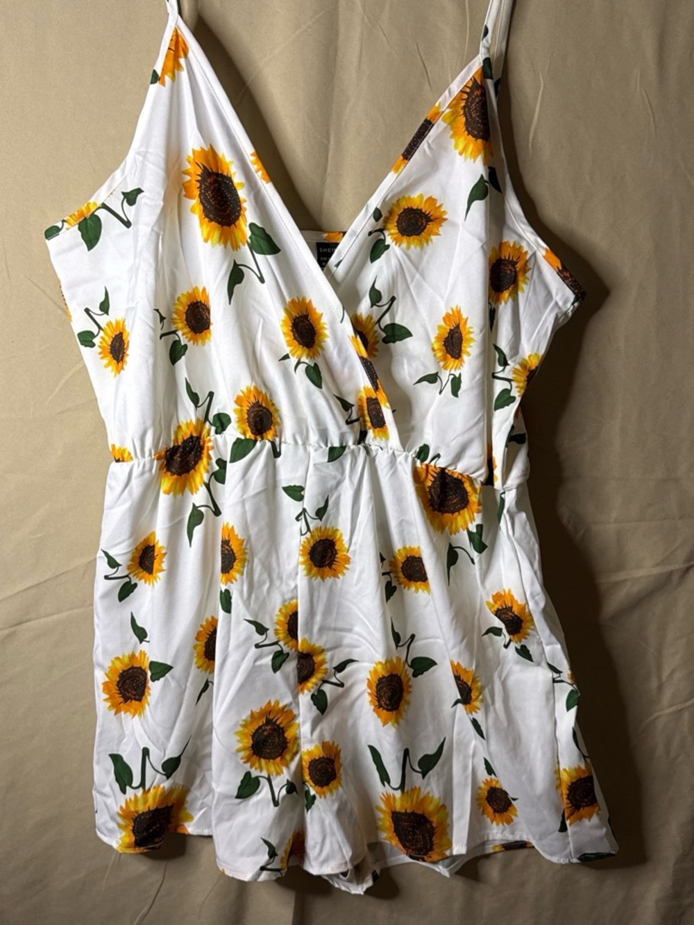 SHEIN White Mini Dress Romper with Sunflower Print
